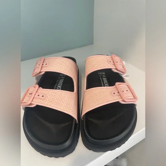 1774 BIRKENSTOCK Arizona Raffia Luxe Slide Sandal Chintz Rose Pink New NWT - Picture 17 of 17